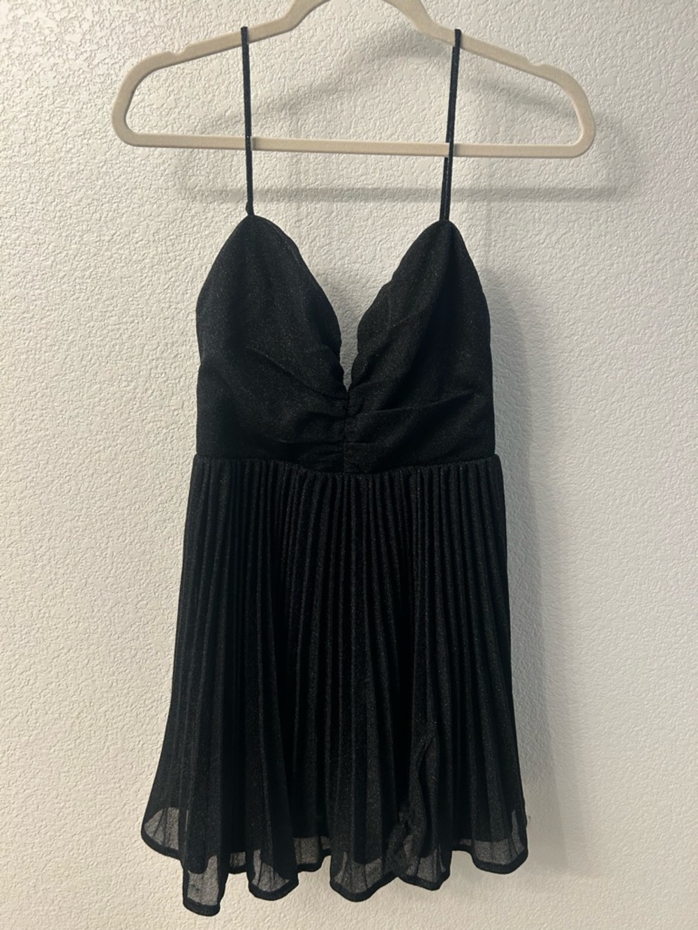 Lulu's Black Spaghetti Strap Pleated Mini Dress
